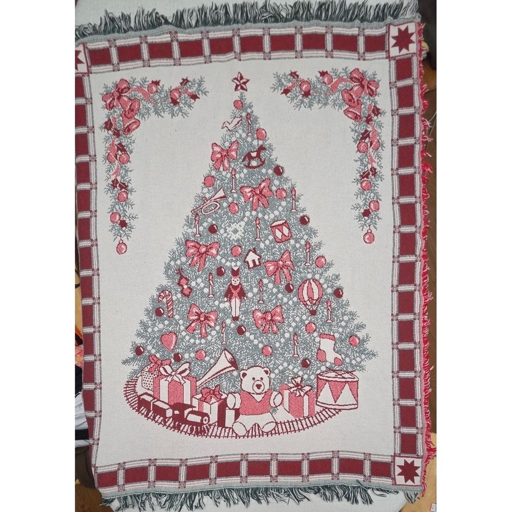 Christmas Tree Tapestry Afghan Country 57x45 Throw Blanket Vintage Vintage